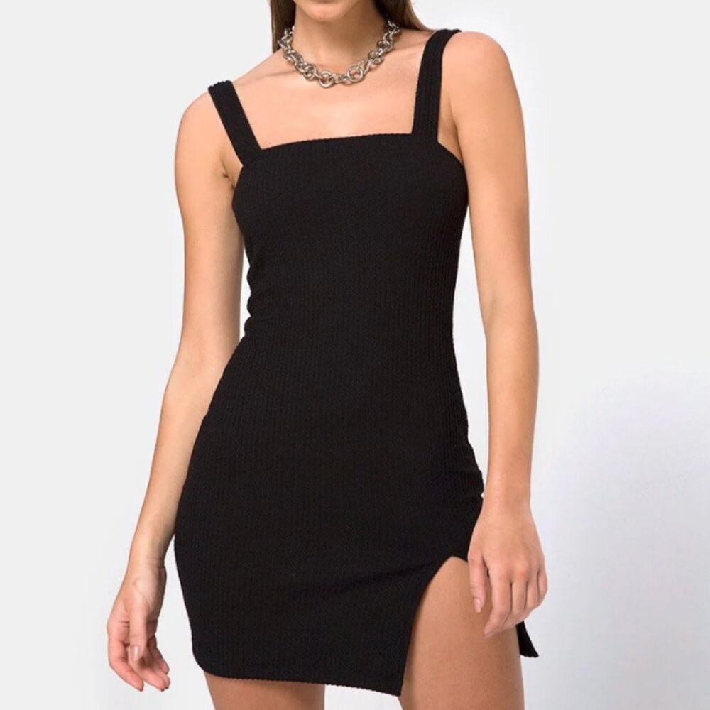 Motel Rocks Ribbed Bodycon with Slit Pendan Black Dress Size Small